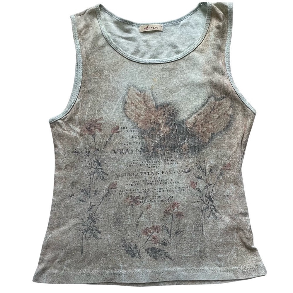 Umgee Vintage Y2K Light Blue Angel Print Tank Top, M